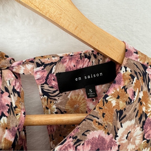 En Saison Women Pink Brown Jocelyn Floral Midi Dress Open Back Tiered Size Small - Picture 5 of 9